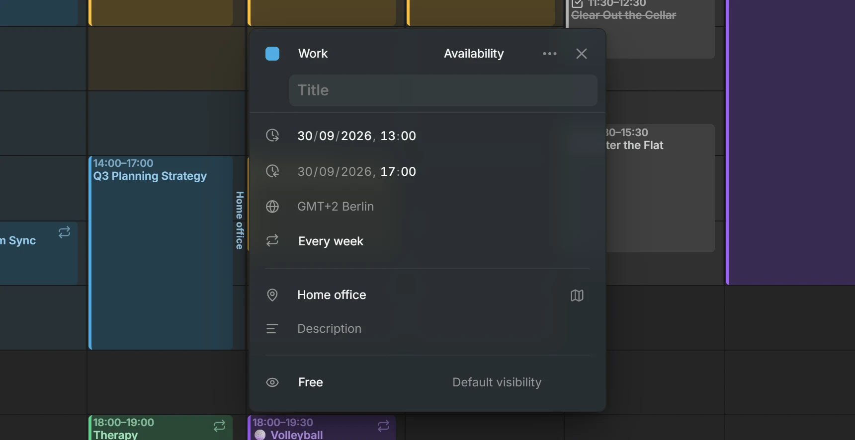 The editor of Wednesday's work: its time, its weekly repeat, Home office as its place, and Free