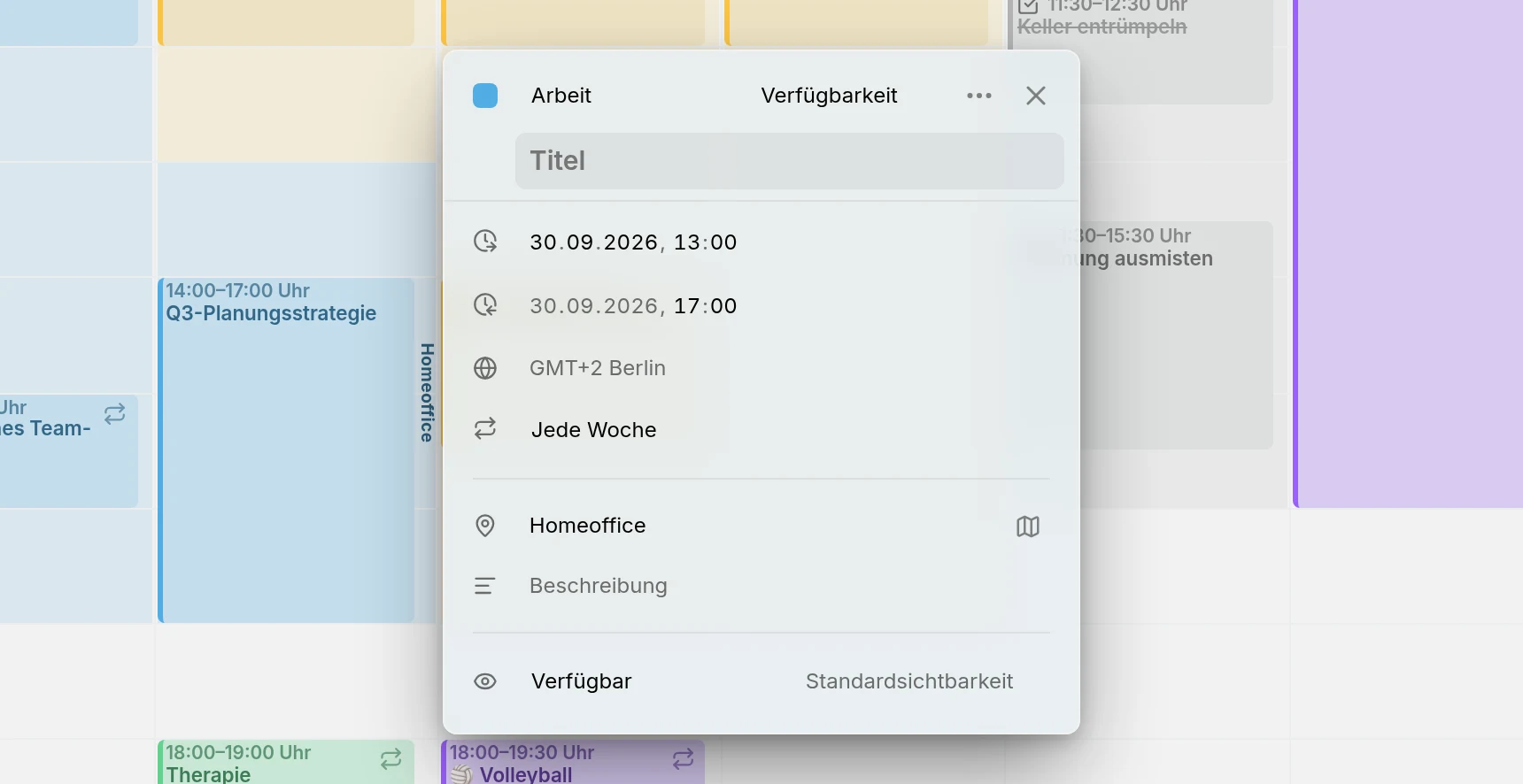 Der Editor der Arbeit am Mittwoch: ihre Zeit, ihre wöchentliche Wiederholung, Home Office als Ort und Verfügbar