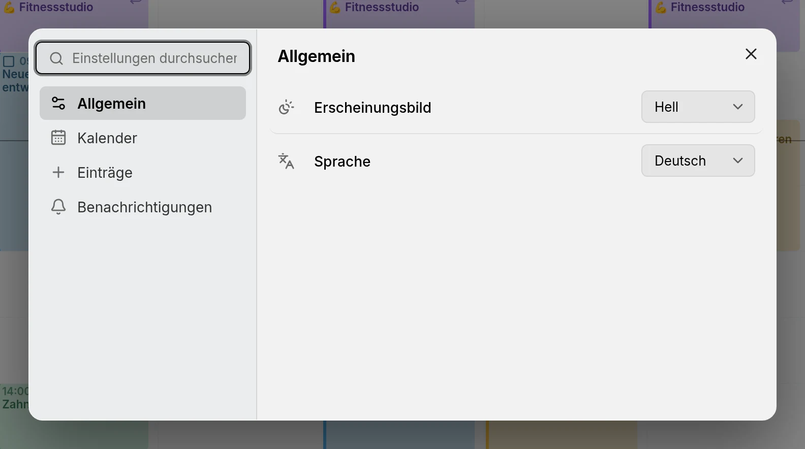 Der Einstellungsdialog, geöffnet auf der Seite Allgemein
