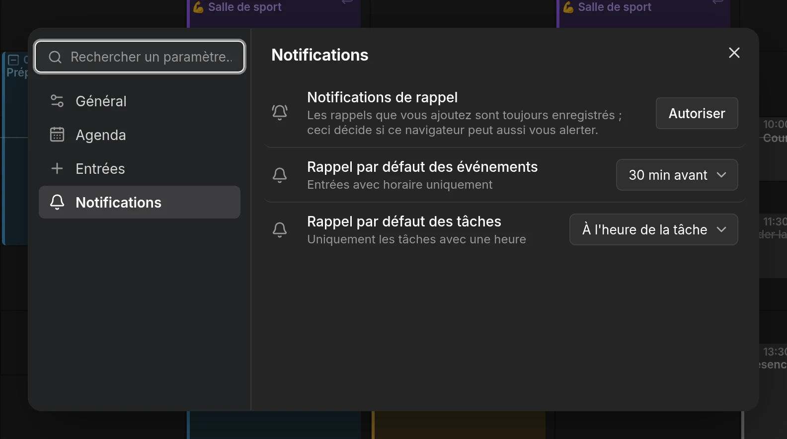 La boîte de dialogue des paramètres, ouverte sur la page Général