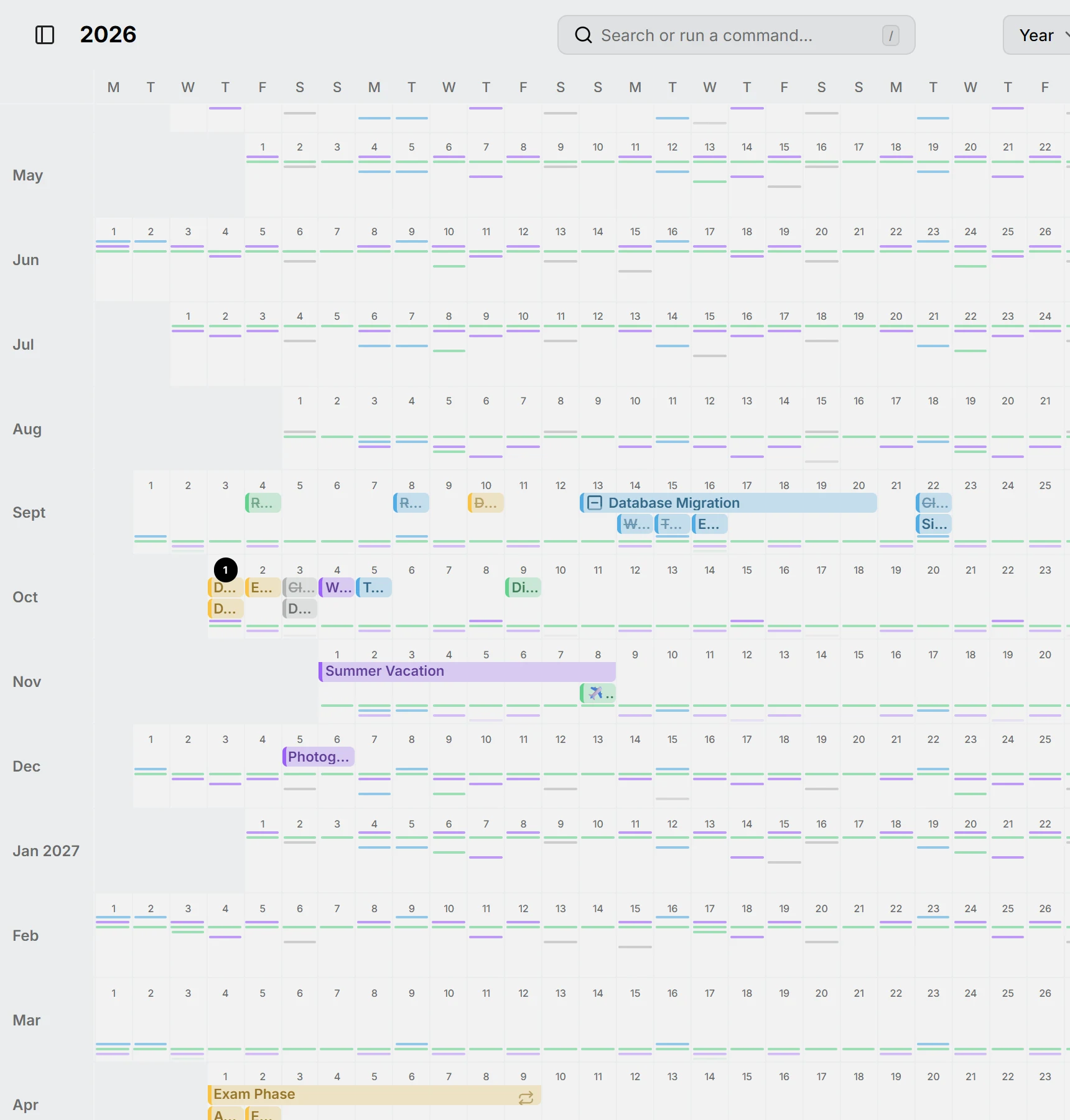 The year view, with each month as a row of days